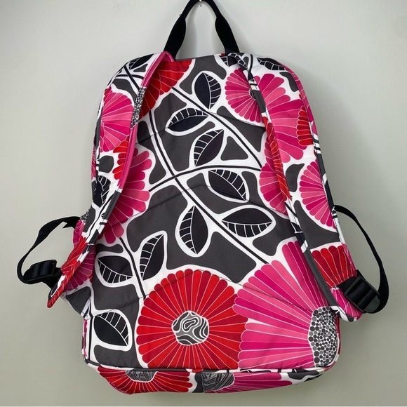 Vera Bradley Large Essential Canvas Backpack in red pink black floral bursts - Picture 2 of 9
